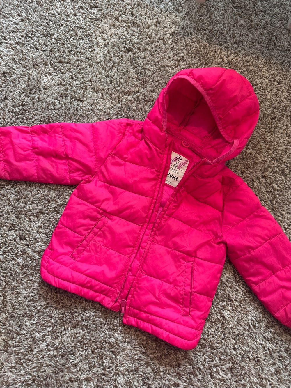 Baby Gap Girls' Hot Pink Puffer Hooded Jacket 2T water resistant coat